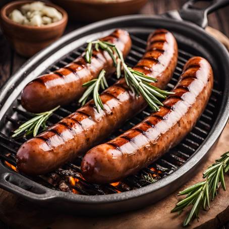 Grilled Sausage with Fresh Rosemary on Hot Barbecue  Summer Grilling Bliss