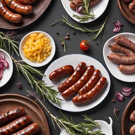 Grilled Sausage with Rosemary on Hot Barbecue  Perfect Summer Dish