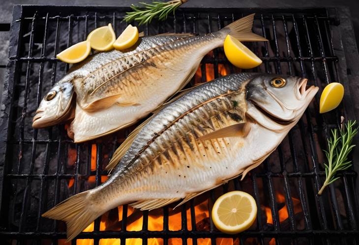 Grilling Dorada Fish on BBQ A Mouthwatering Seafood Dish Perfectly Captured in Food Photography