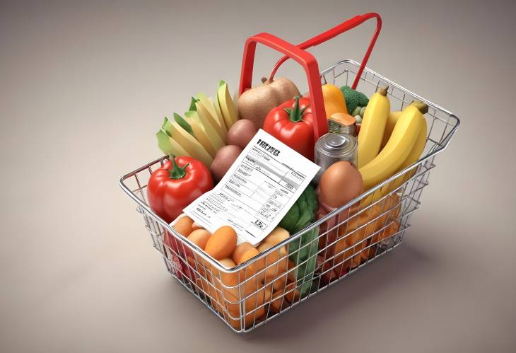 Grocery Expenses 3D Illustration of Shopping Basket with Receipt