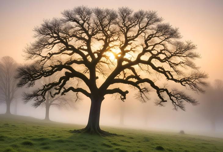 Grohbergs Foggy Sunrise Oak Tree and Tranquil Morning in Bavaria, Germany