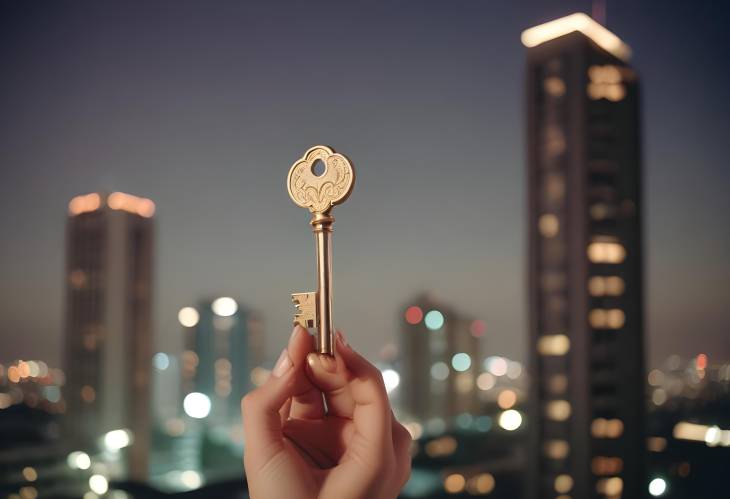 Hand Holding Condominium Key Unlocking the Door to a New High Rise Living Experience