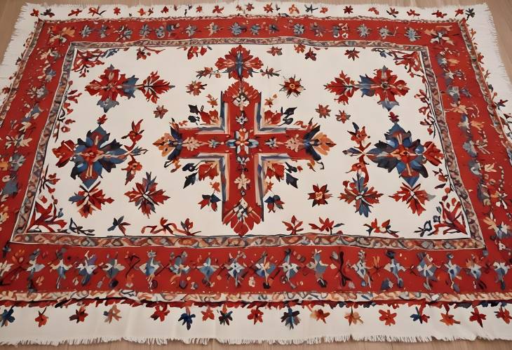 Handmade Cotton Carpet with Bulgarian Cross Stitch Embroidery on Coarse Fabric