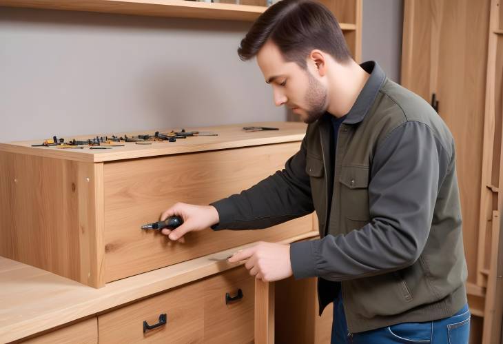 Handyman Services for Custom Furniture Assembly Fixing Fasteners on Wooden Cabinet with Professional