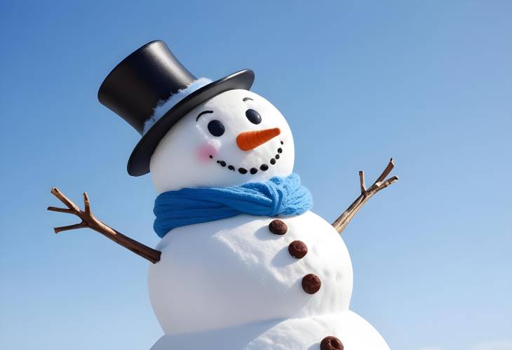 Happy Snowman Against a Crisp Blue Sky Winter Delight