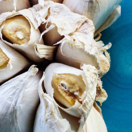 Head of Garlic and Cloves Pile on White Surface