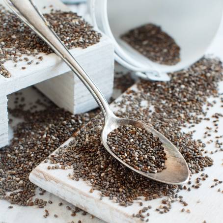 Healthy Chia Seeds in a Rustic Wooden Spoon on a Neutral Background