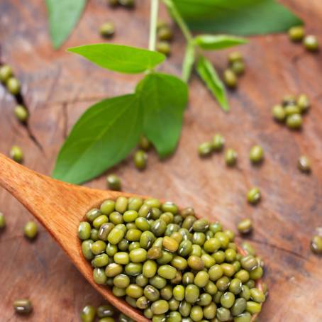 Heap of Mung Beans CloseUp on White Background