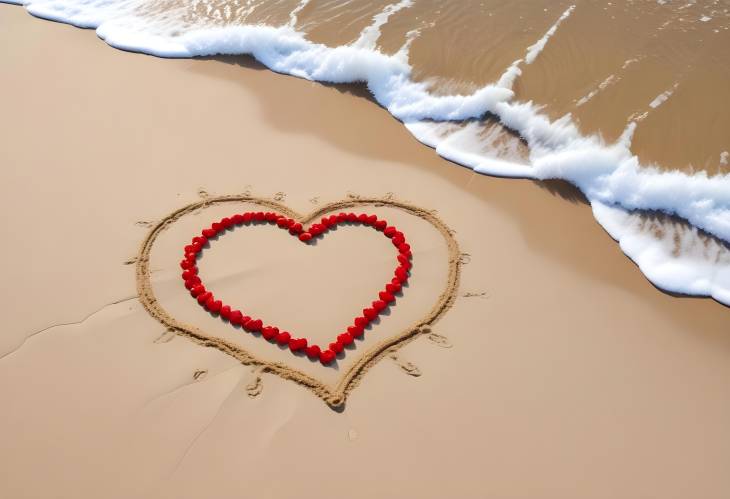 Heart Shape in Sand on Sea Beach A Touching Symbol of Love and Connection by the Ocean