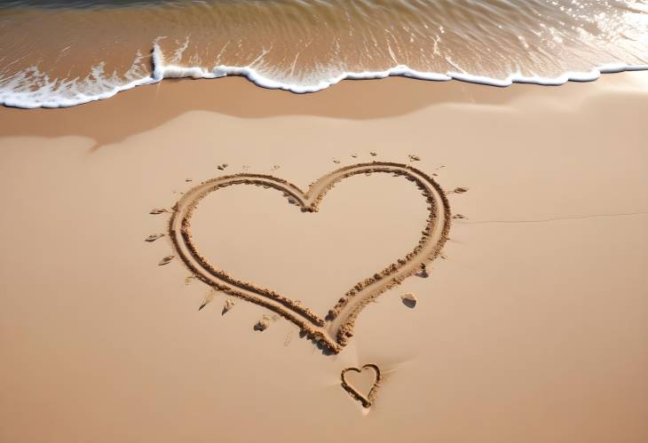 Heart Shape on Sand at Sea Beach Romantic Beachside Gesture with Ocean View