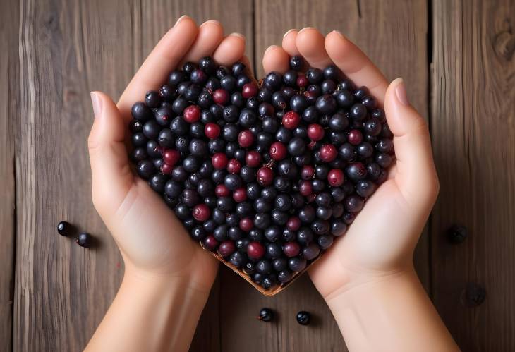 Heartfelt Harvest Close Up of Hands Holding Fresh Ripe Huckleberries in Heart Shape