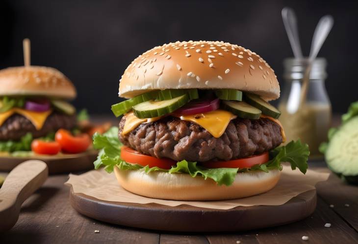 Hearty and Healthy Close Up of Beef and Veggie Burger