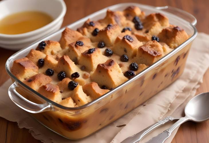 Hearty Bread Pudding Sweet and Flavorful with Raisins and Spices in Every Bite,