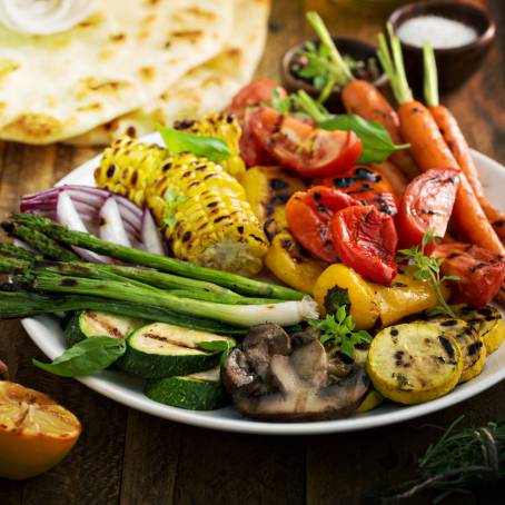 Hearty Grilled Chicken and Vegetables on Wooden Table