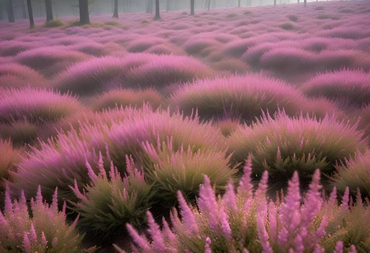 Heather in Bloom with Spider Webs in Lneburg Heath  A Serene Landscape in Germany