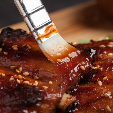 Heavenly Grilled Ribs with Tangy Barbecue Sauce on a Carving Board