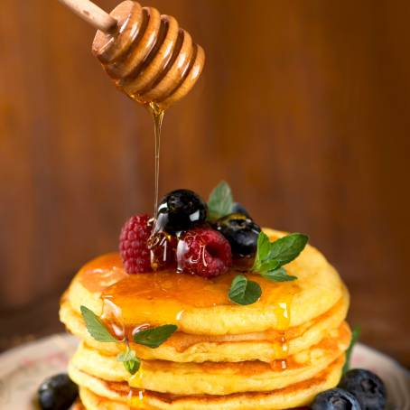 Heavenly Honey Pancakes on White