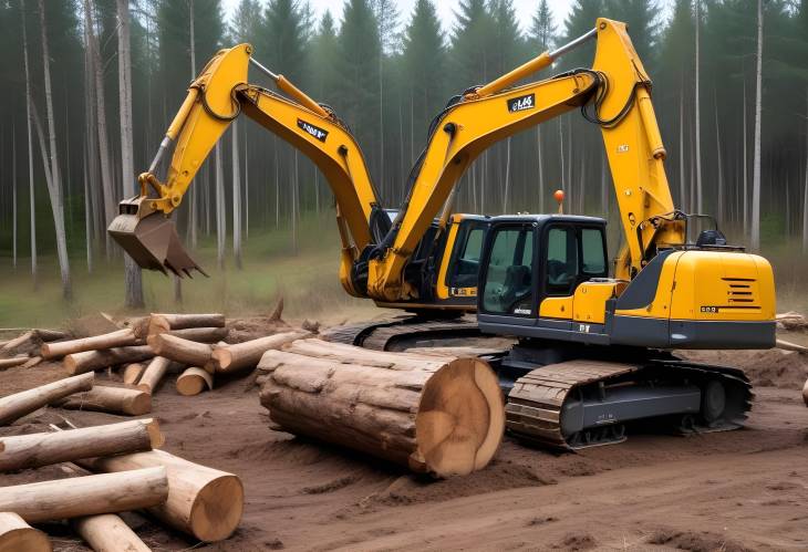 Heavy Equipment for Forest Clearing Excavator Grapple, Backhoe with Forest Clamp, and Timber Crane