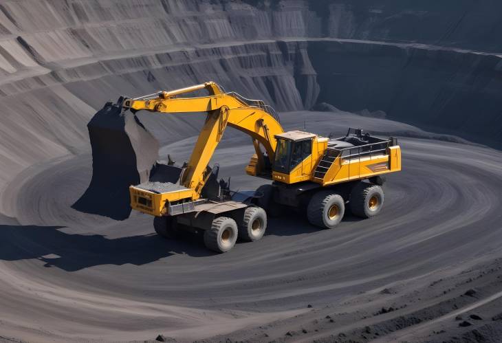 Heavy Equipment in Opencast Coal Mining Excavator Loads Coal into Haul Truck