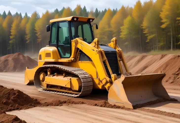 Heavy Machinery at Road Work Bulldozer, Excavator, and Soil Compactor for Excavation