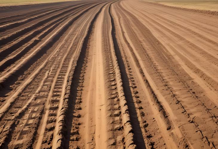 Heavy Truck Tire Impressions on Rugged Dirt Road Detailed Tread Patterns and Impact