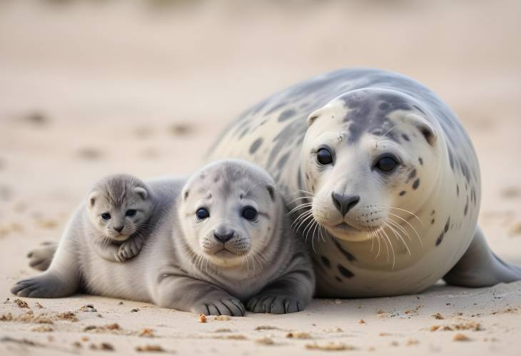 Helgoland Beach Seals Grey Seals with Kitten and Mother on Schleswig Holstein Shore