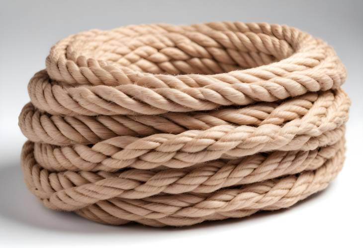 Hemp Rope Isolated on White Background. Organic Material for Eco Friendly Crafts and Sustainable De