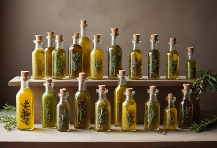 Herb Infused Oils in Glass Bottles  Artisanal Collection for Culinary Use