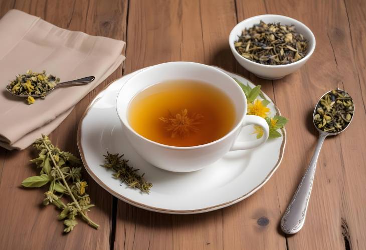 Herbal Tea in a Cup A Tranquil Moment on a Wooden Background