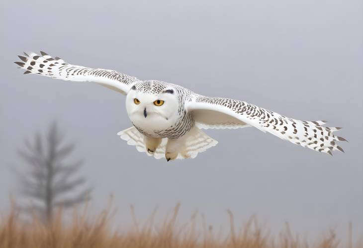 Hesse Winter Sky with Snowy Owl in Flight