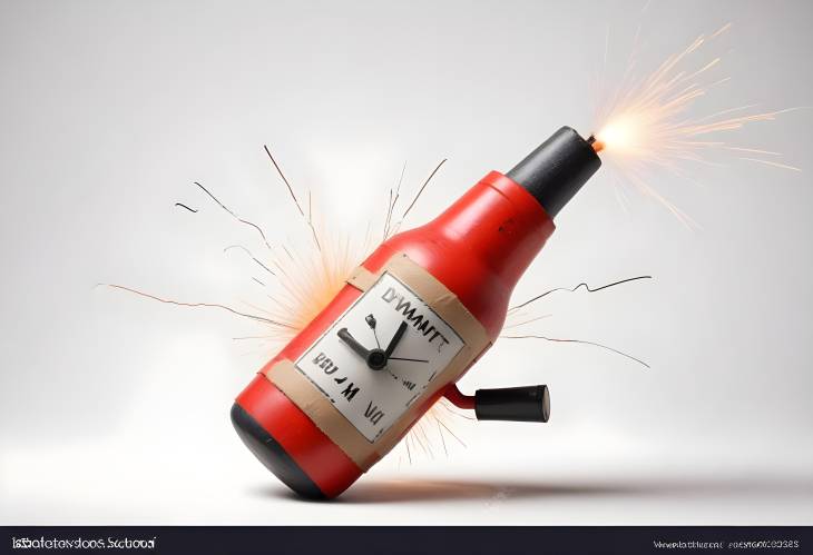 High Detail Isolated Dynamite Bomb with Timer Clear Image on White Background for Explosive Safety