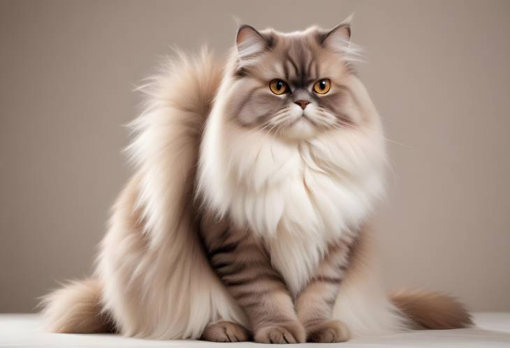 High Quality Image of a Regal Persian Cat with Long Fluffy Fur Sitting Upright for Pet Content