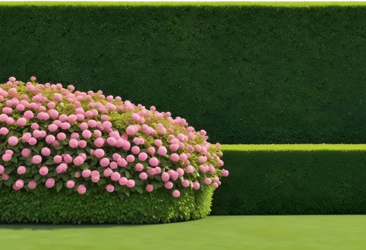 High Quality Image of Green Hedge with Flower Bed Cutout for Garden Landscaping on White Background