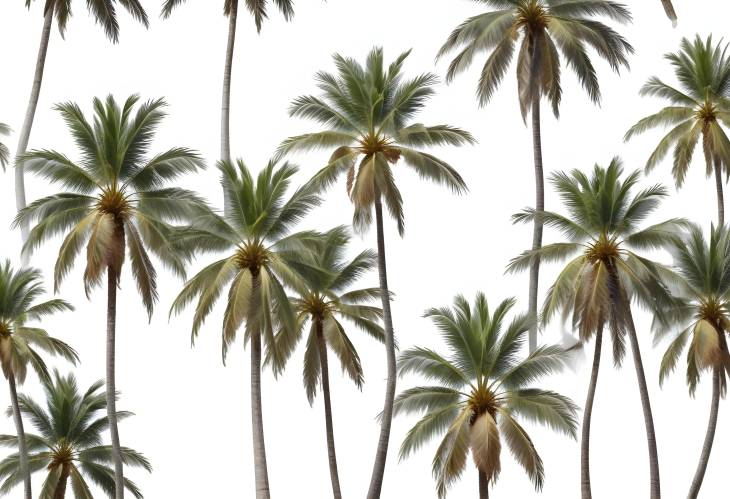 High Quality Isolated Cut Out of Palm Tree and Coconut Grove on White Background for Professional