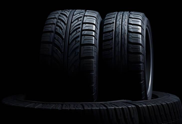 High Quality New Tires Close Up on Dark Background Ideal for Vehicles