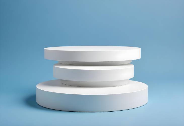 High Resolution Blue Background with Two Round White Platforms Stacked  Space for Product