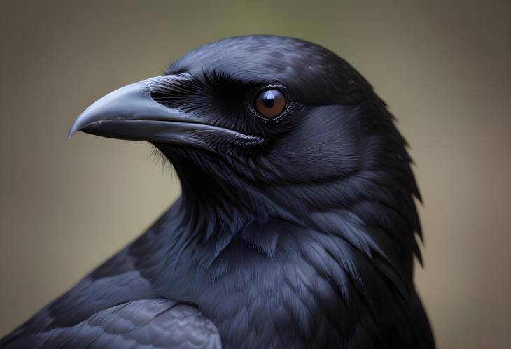 High Resolution Close Up of a Black Crow with Detailed Feather Texture and Intense Eyes