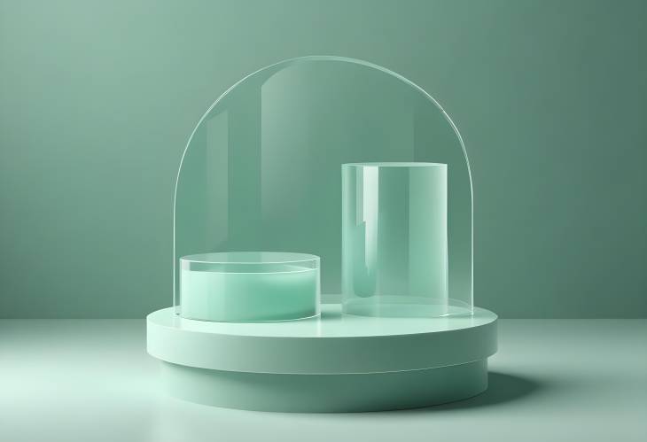 High Resolution Cylinder Abstract Scene with Glass Platform and Crystal Podium for Cosmetic