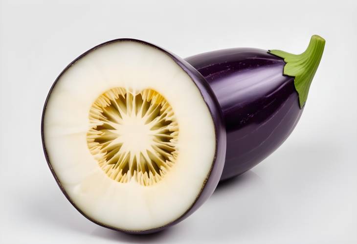 High Resolution Sliced Eggplant on White Background Ideal for Recipe Use