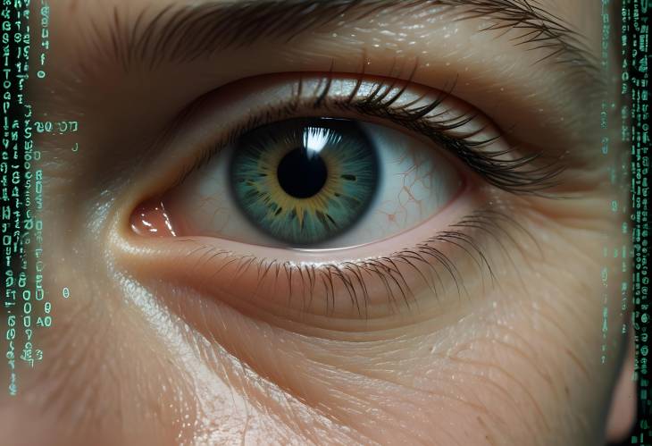 High Tech Fusion Mans Eye with Matrix Texture Showcases a Blend of Human and Digital Worlds