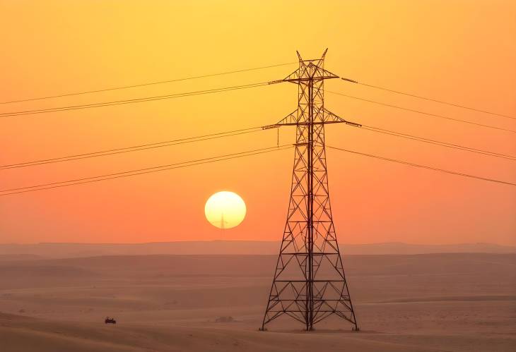 High Voltage Towers Sunrise in Al Hofuf