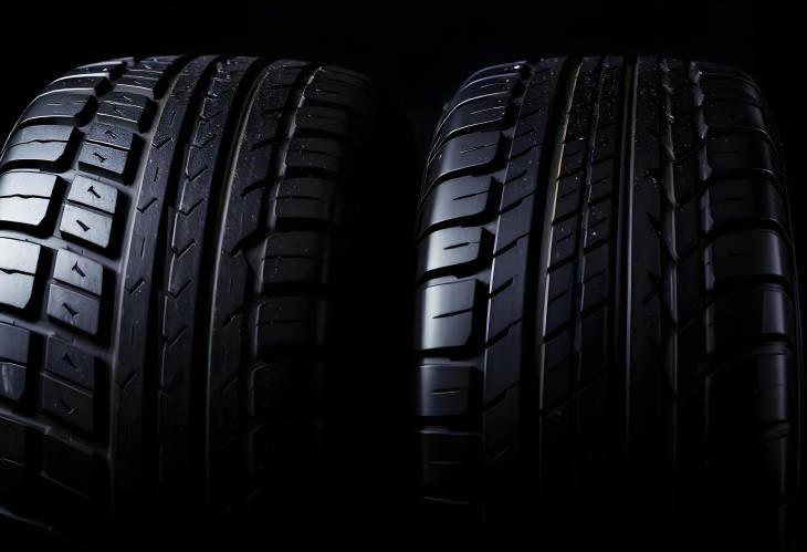 HighPerformance New Tires CloseUp on Dark Background Quality and Durability