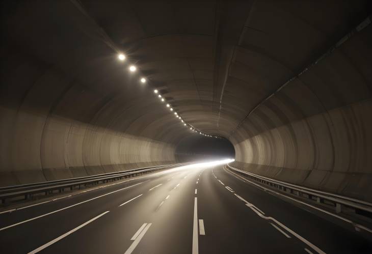 Highway Road Tunnel with Car Lights Illuminating the Path