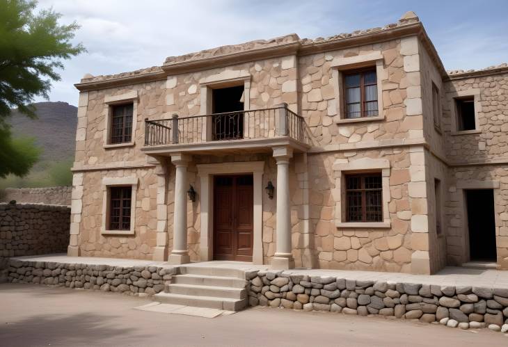 Historic Colonial Stone Facade Traditional House in Semi Desert Landscape