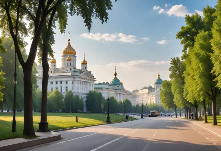 Historic Moscow Znamenka Street and Pashkov House on a Bright Summer Morning