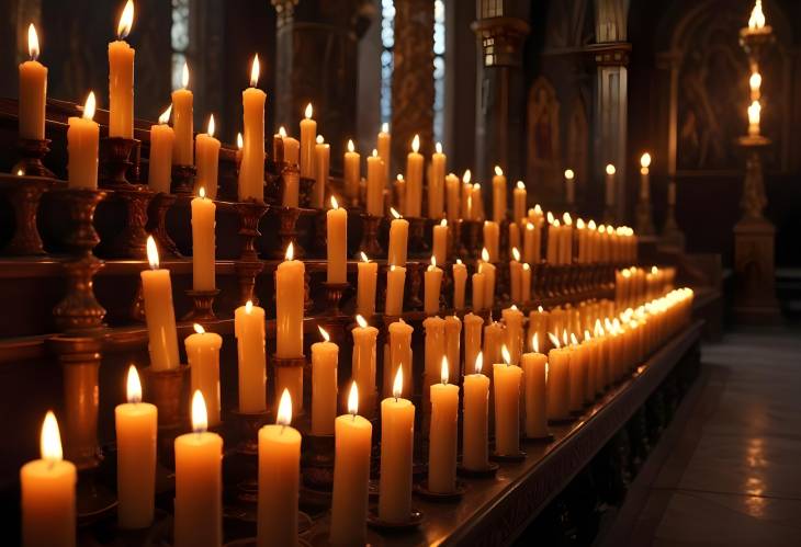 Holy Sanctuary Candles Burning Bright in the Dark Sacredness of an Orthodox Church