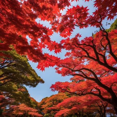 Homangu Kamado Shrine Red Maple Leaves and Autumn Beauty in Fukuoka, Japan