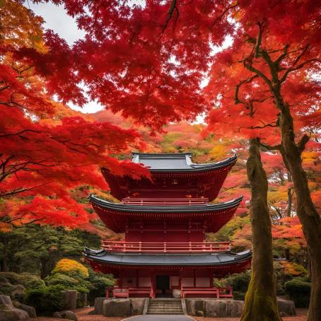 Homangu Kamado Shrines Red Maple Leaves A Beautiful Autumn Scene in Fukuoka, Japan