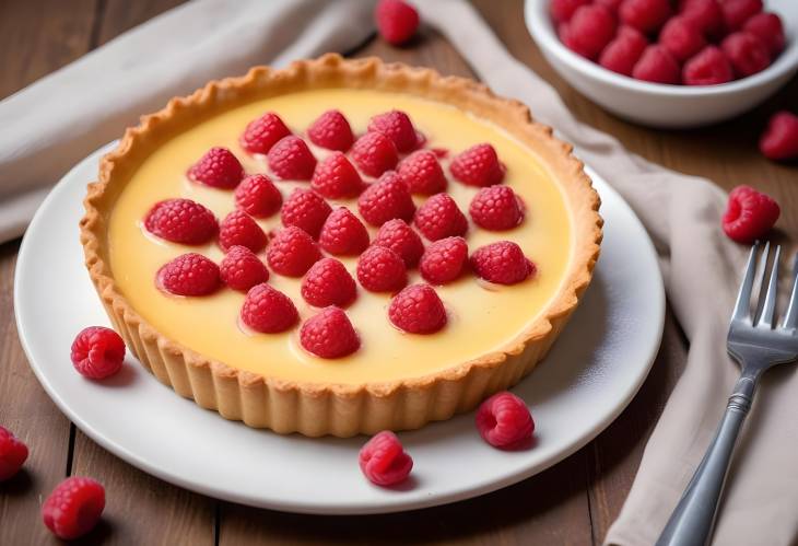 Homemade Custard Tart with Fresh Raspberries Ideal for Sweet Treats and Elegant Occasions