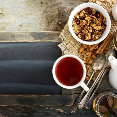 Homemade Granola with Milk for Breakfast Top View